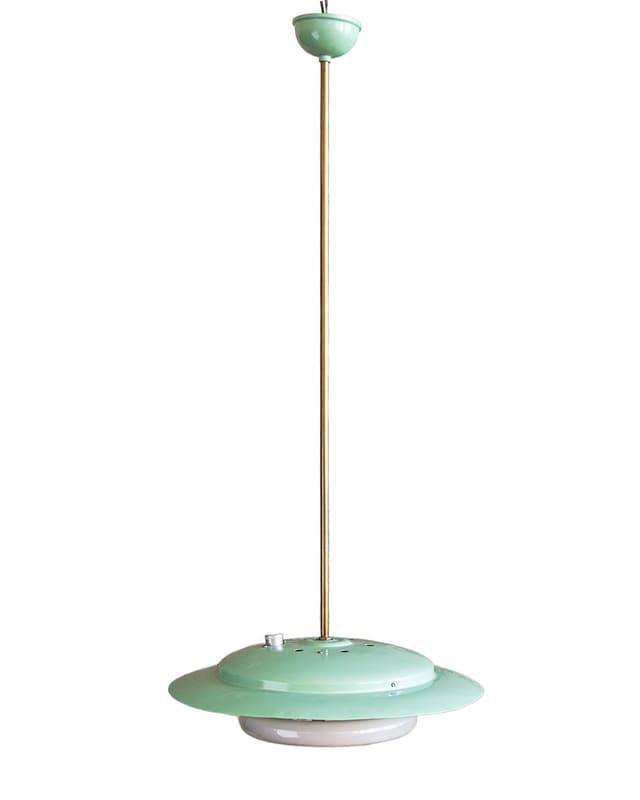 Ceiling lamp Space Age, green, metal, brass, Italy, 1960s. - DIMENSION