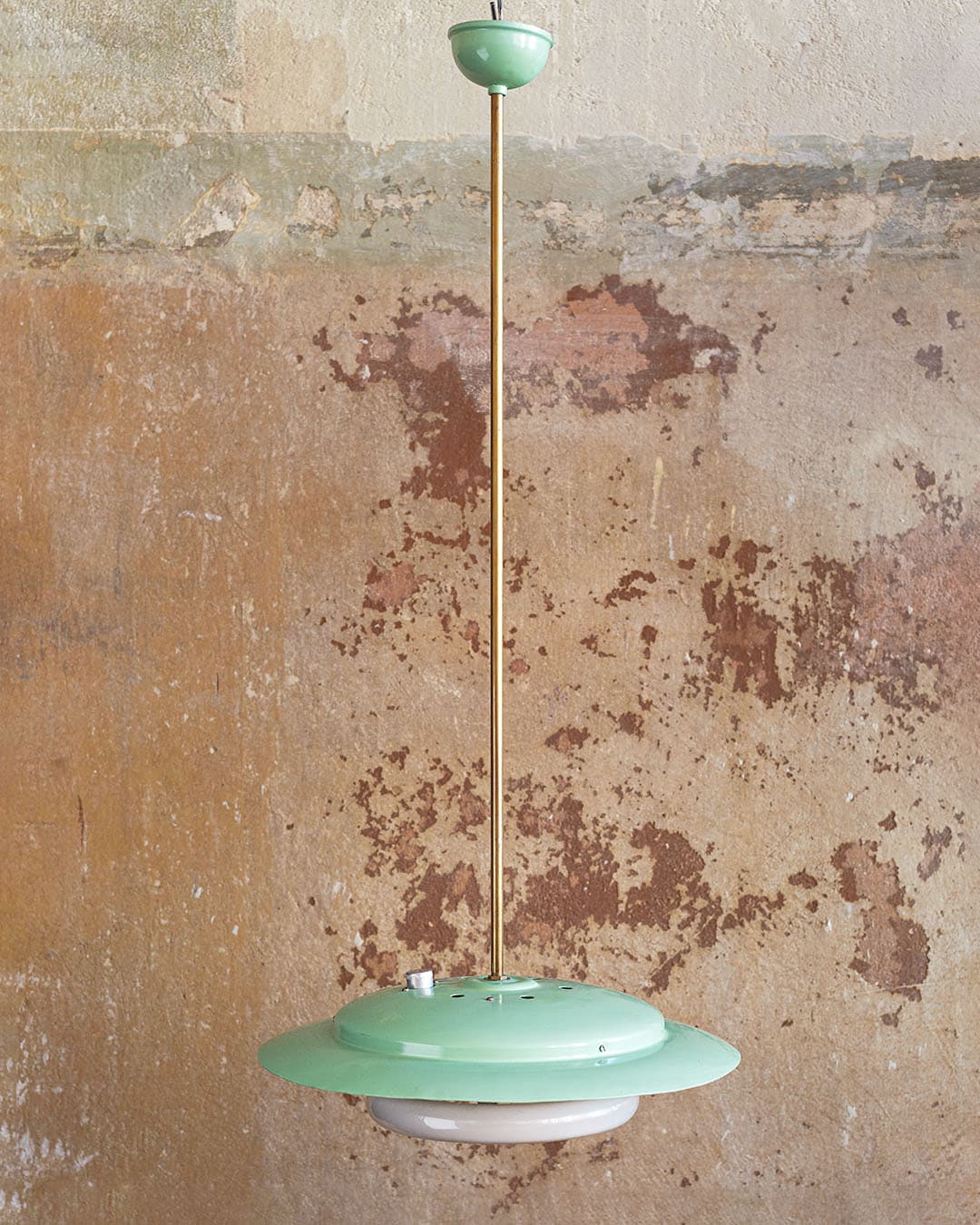 Ceiling lamp Space Age, green, metal, brass, Italy, 1960s. - 298996