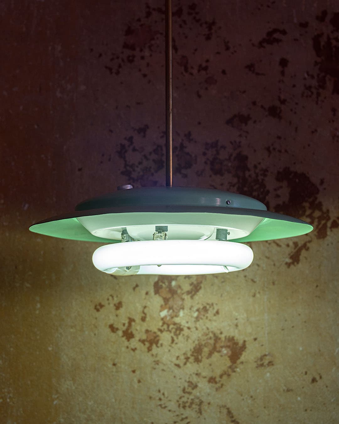 Ceiling lamp Space Age, green, metal, brass, Italy, 1960s. - 299002