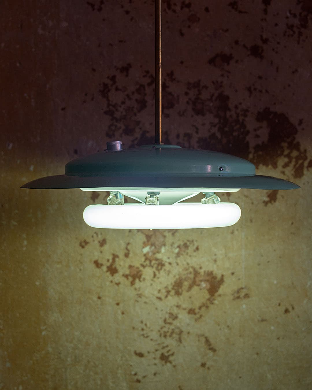 Ceiling lamp Space Age, green, metal, brass, Italy, 1960s. - 299001