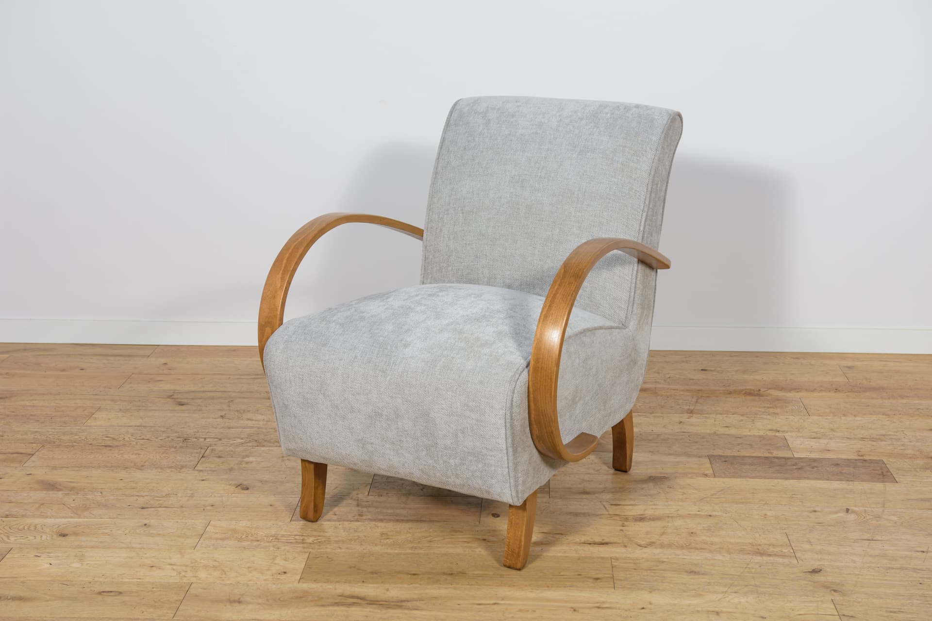 Pair of armchairs Model H-410, light grey wool, light brown oak, by J. Halabala, Czechoslovakia, 1930s. - 299163