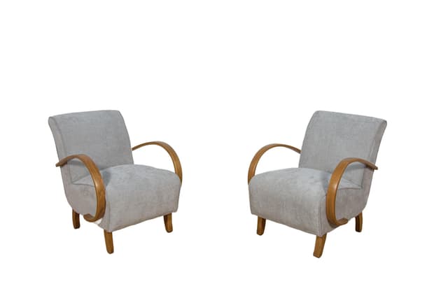 Pair of armchairs Model H-410, light grey wool, light brown oak, by J. Halabala, Czechoslovakia, 1930s. - DIMENSION