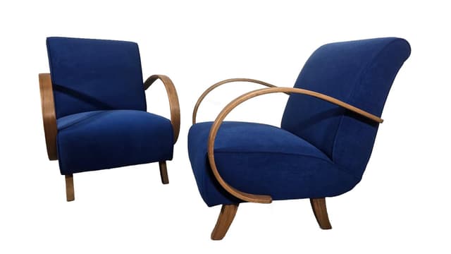 Para foteli H 410, bouclé granat, orzech, proj. J. Halabala, UP Závody, Czechosłowacja, lata 60. - WYMIARY