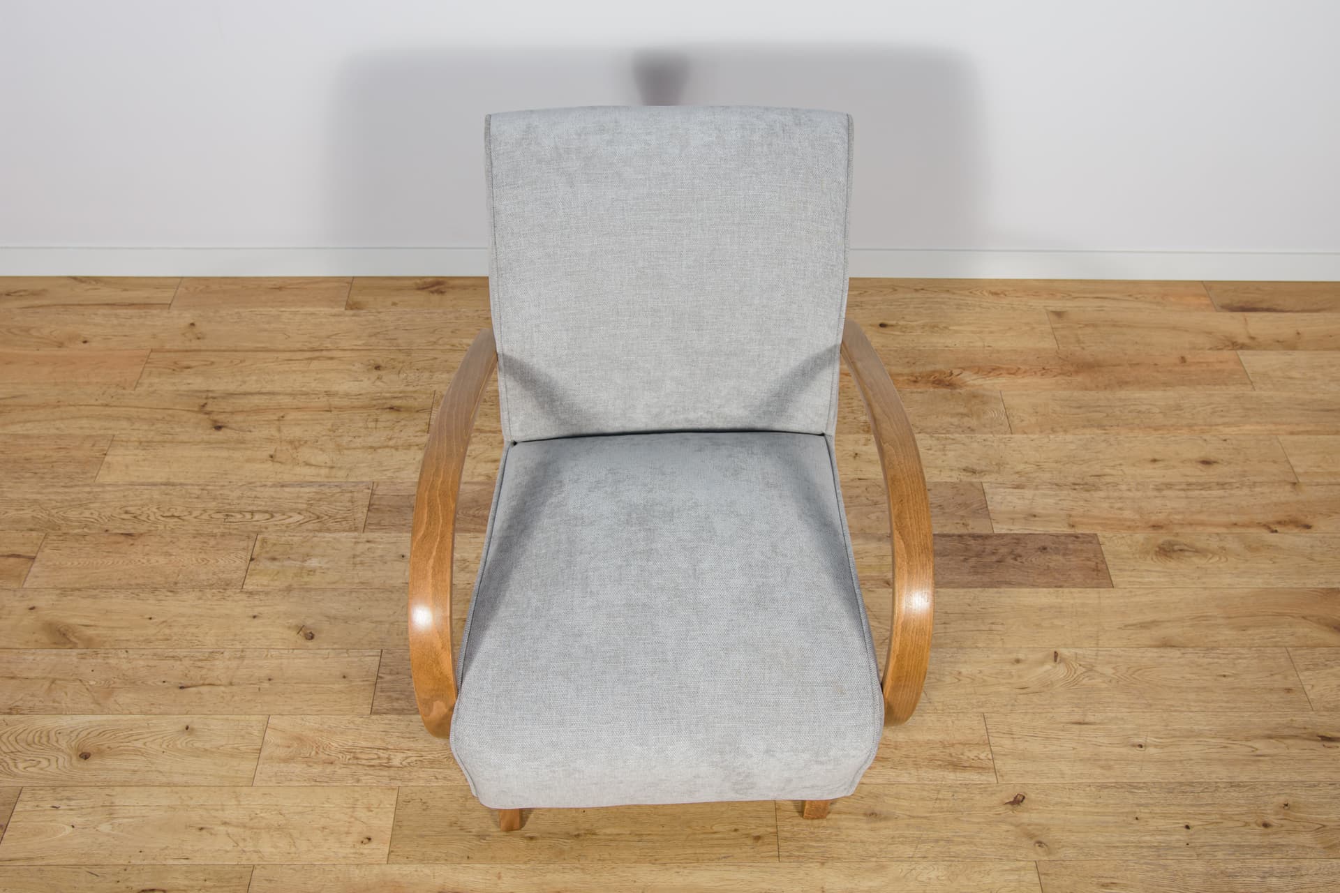 Armchair Model H-410, light grey wool, brown oak, by J. Halabala, Czechoslovakia, 1930s. - 299247