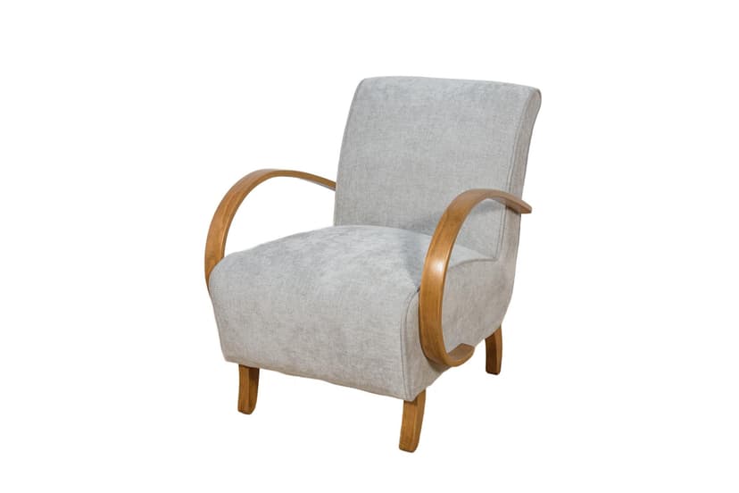 Armchair Model H-410, light grey wool, brown oak, by J. Halabala, Czechoslovakia, 1930s.