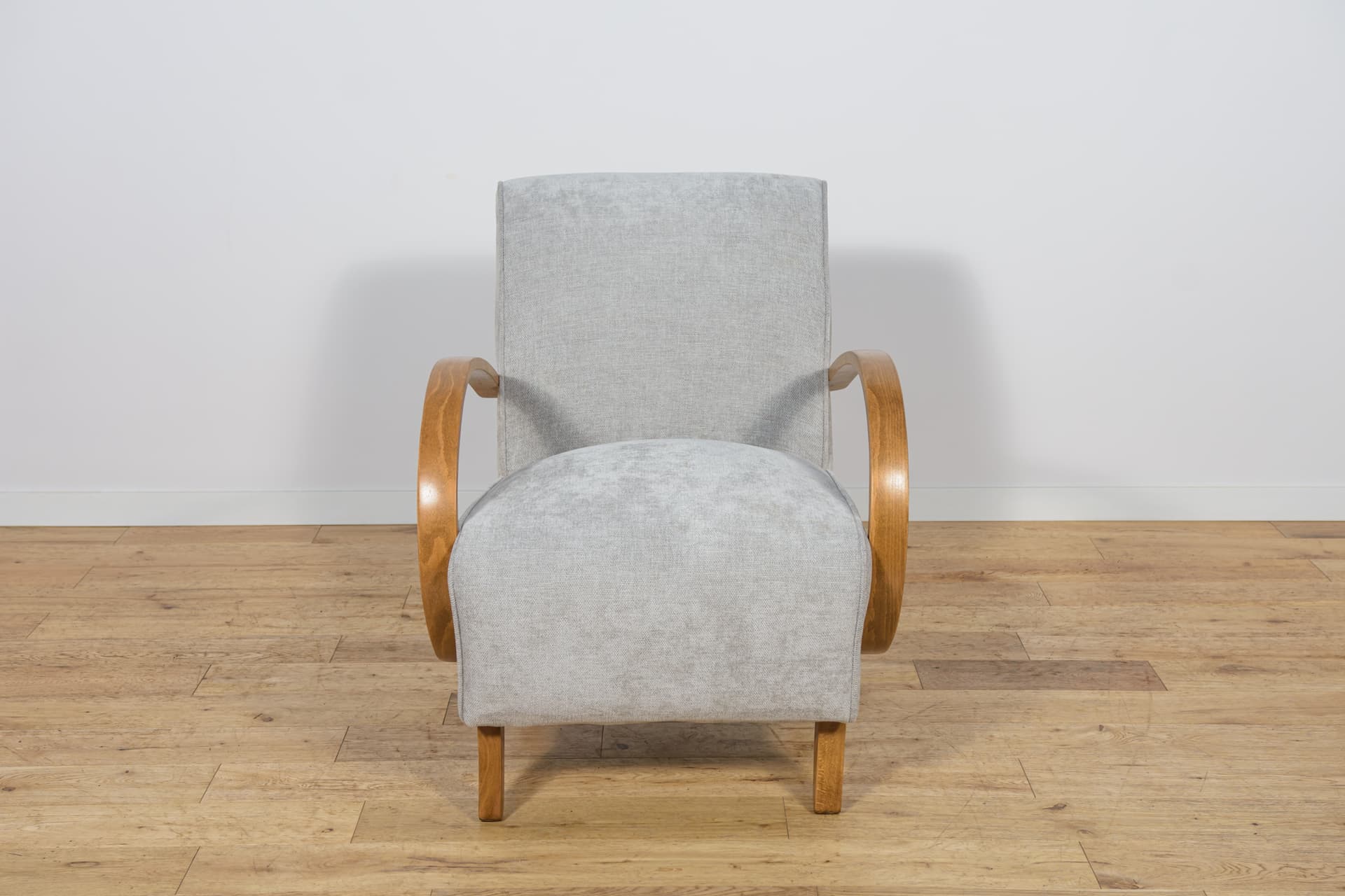 Armchair Model H-410, light grey wool, brown oak, by J. Halabala, Czechoslovakia, 1930s. - 299246