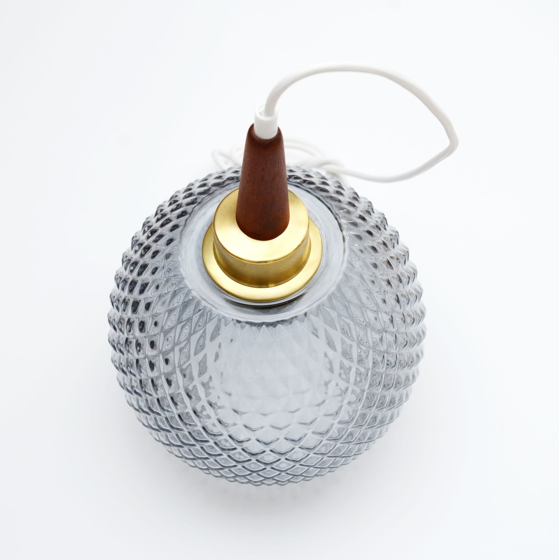 Lampa wisząca, szkło szare transparentne, drewno tekowe, Dania, lata 60. - 299329