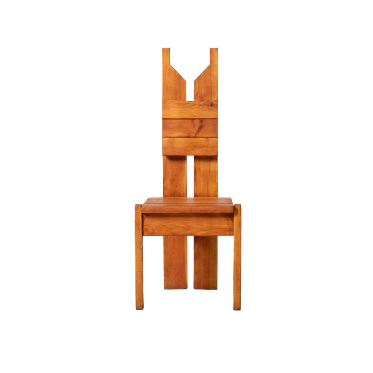 Dining Chair Brutalist, brown pine, Czechoslovakia, 1970s