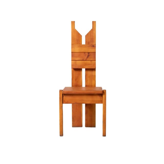 Dining Chair Brutalist, brown pine, Czechoslovakia, 1970s - DIMENSION