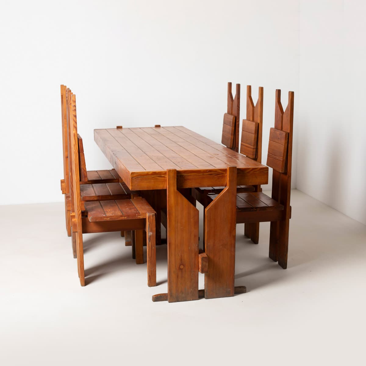 Dining Chair Brutalist, brown pine, Czechoslovakia, 1970s - 299404
