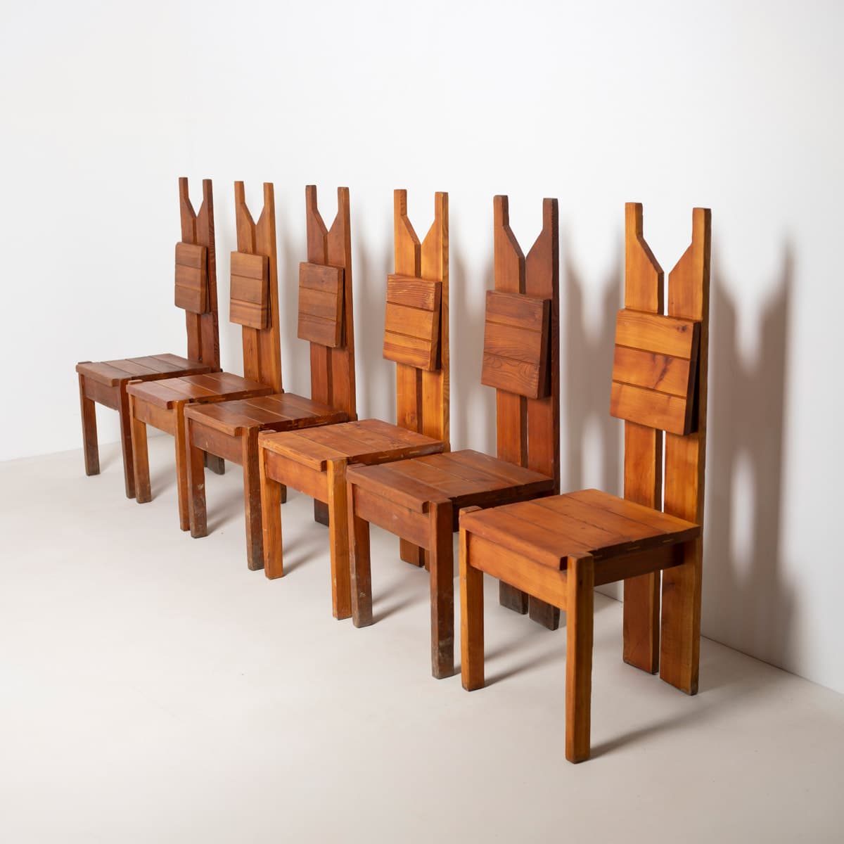 Dining Chair Brutalist, brown pine, Czechoslovakia, 1970s - 299407