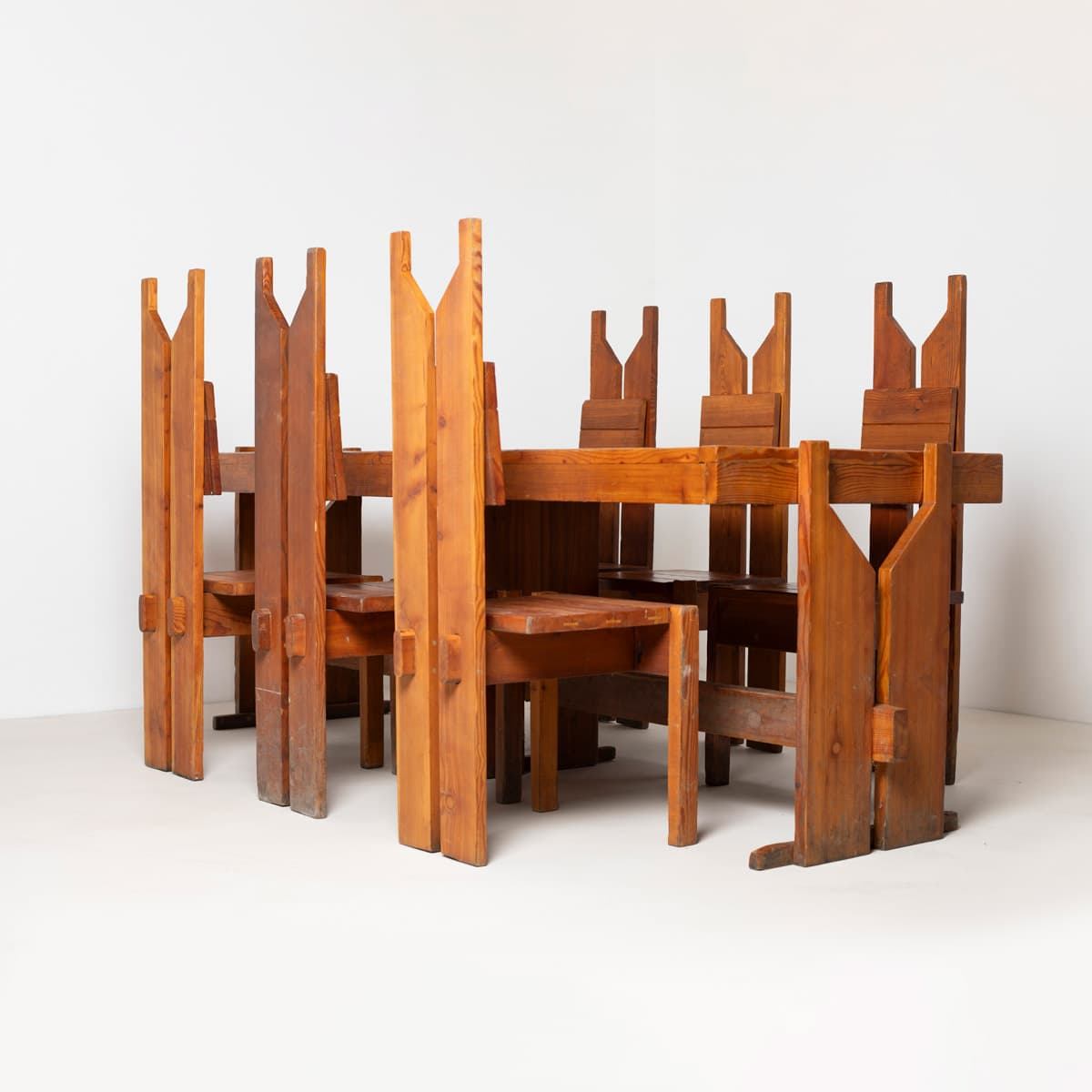 Dining Chair Brutalist, brown pine, Czechoslovakia, 1970s - 299405