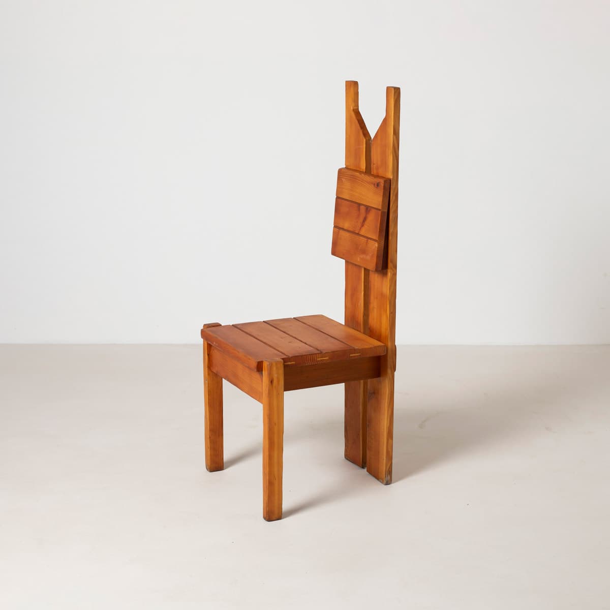 Dining Chair Brutalist, brown pine, Czechoslovakia, 1970s - 299400