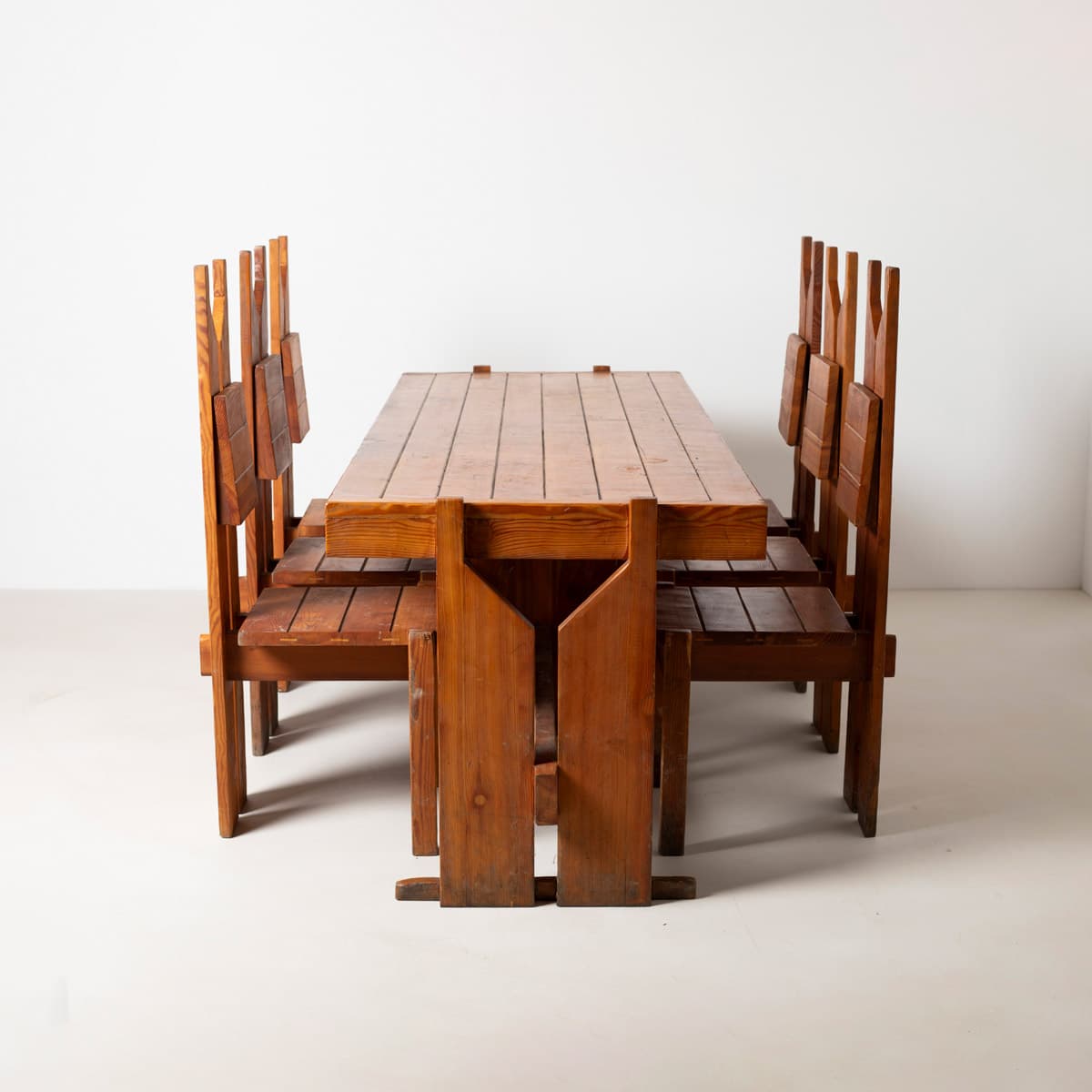 Dining Chair Brutalist, brown pine, Czechoslovakia, 1970s - 299403