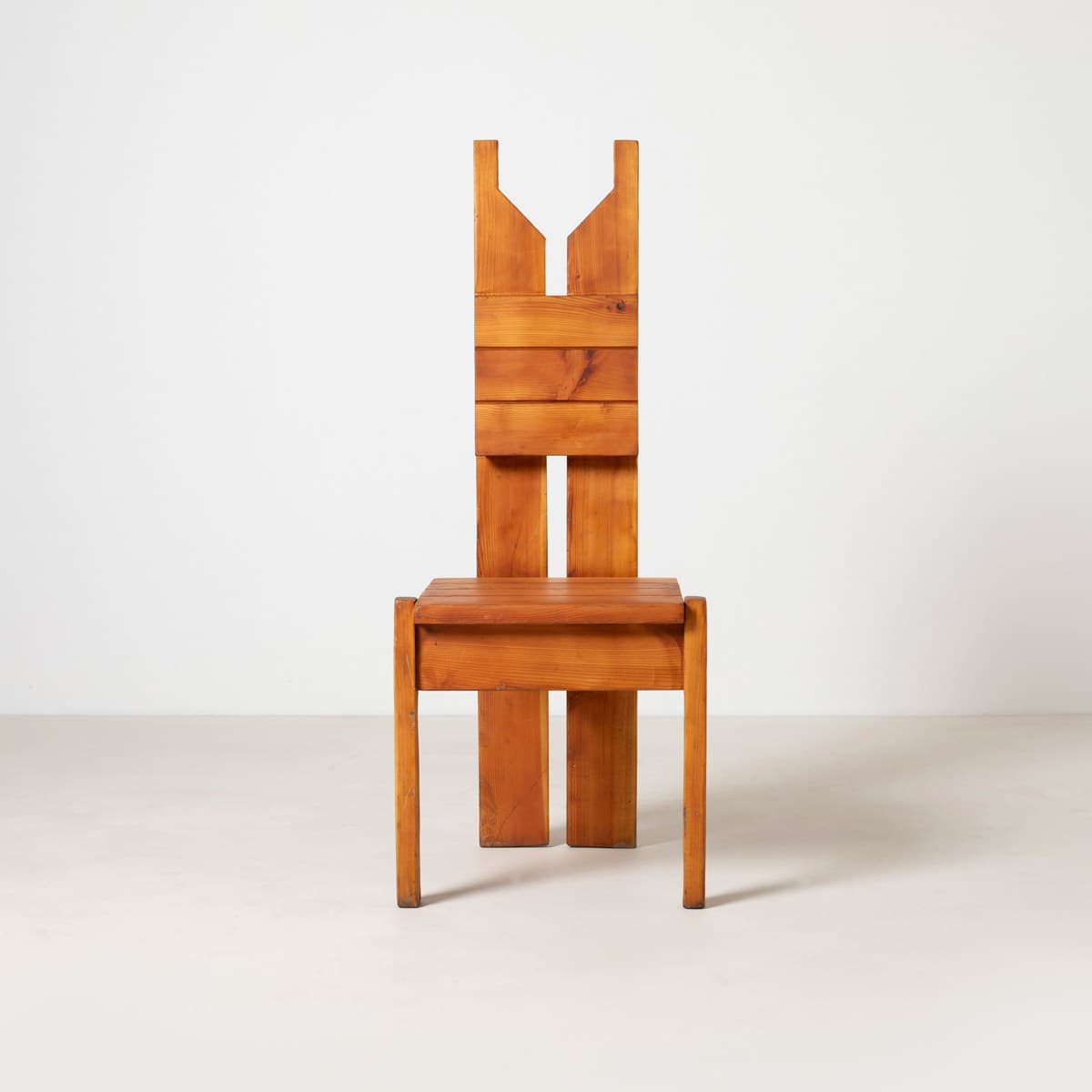 Dining Chair Brutalist, brown pine, Czechoslovakia, 1970s - 299399