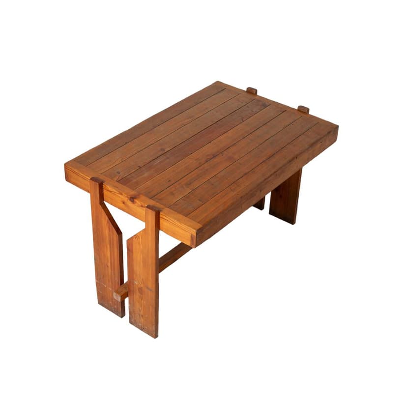 Dining Table Brutalist, brown pine, Czechoslovakia, 1970s