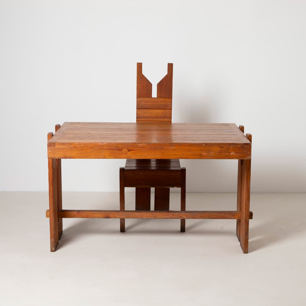 Dining Table Brutalist, brown pine, Czechoslovakia, 1970s - 299414