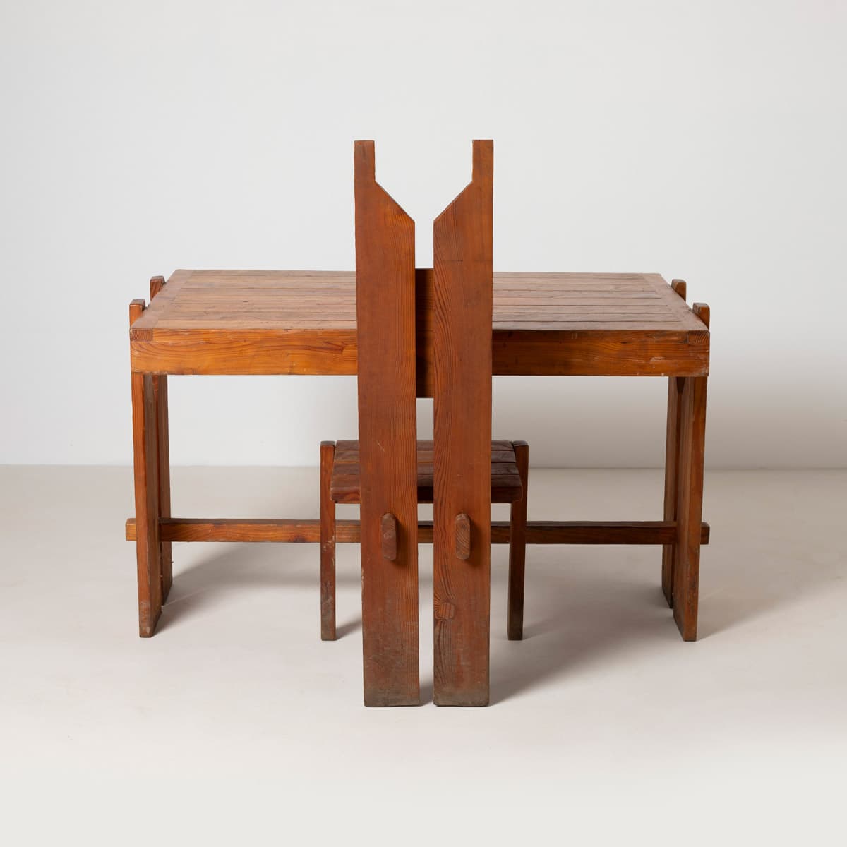 Dining Table Brutalist, brown pine, Czechoslovakia, 1970s - 299415