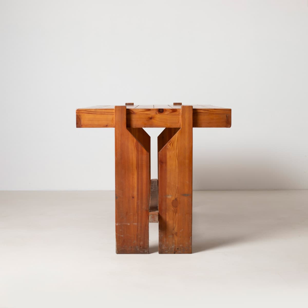 Dining Table Brutalist, brown pine, Czechoslovakia, 1970s - 299420