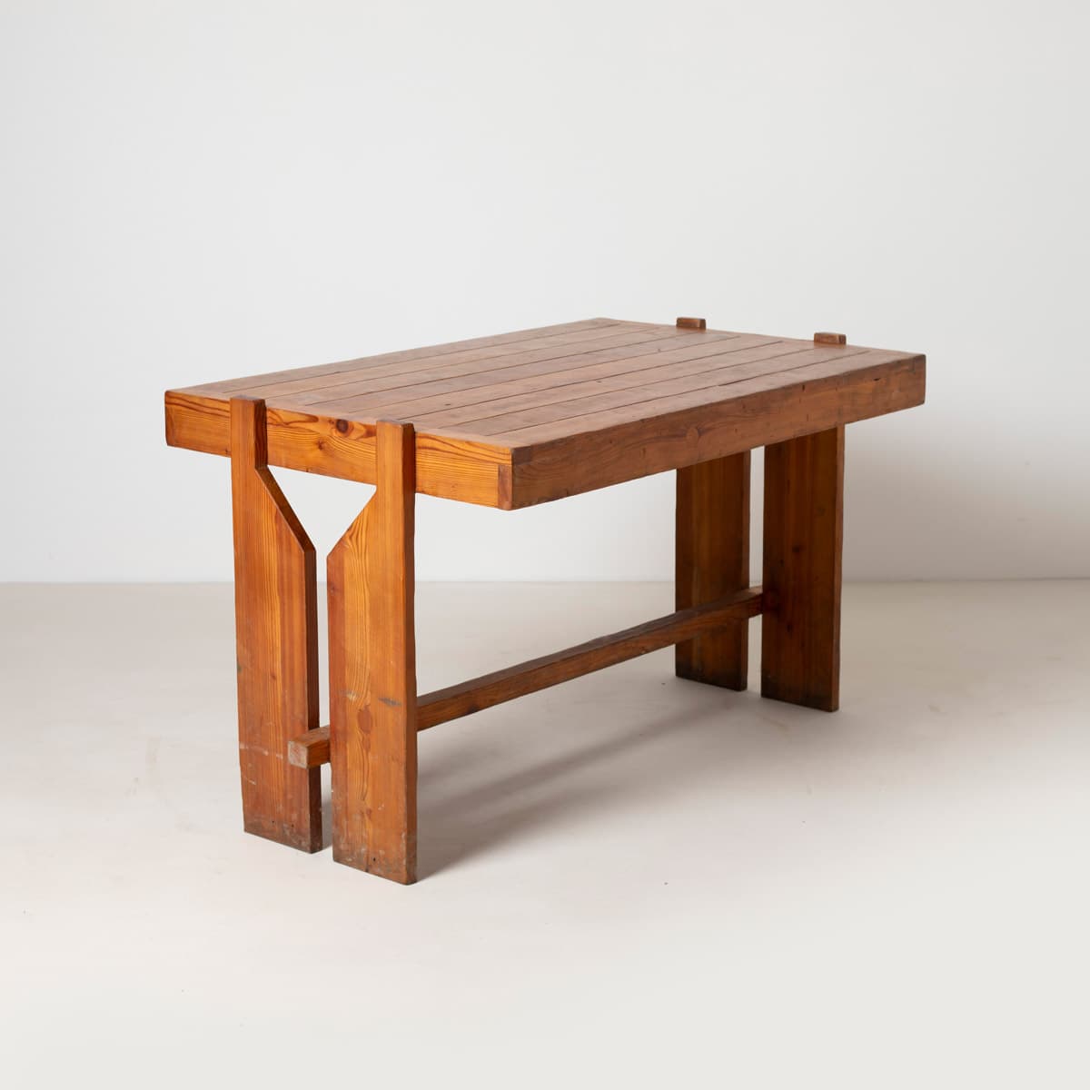 Dining Table Brutalist, brown pine, Czechoslovakia, 1970s - 299412