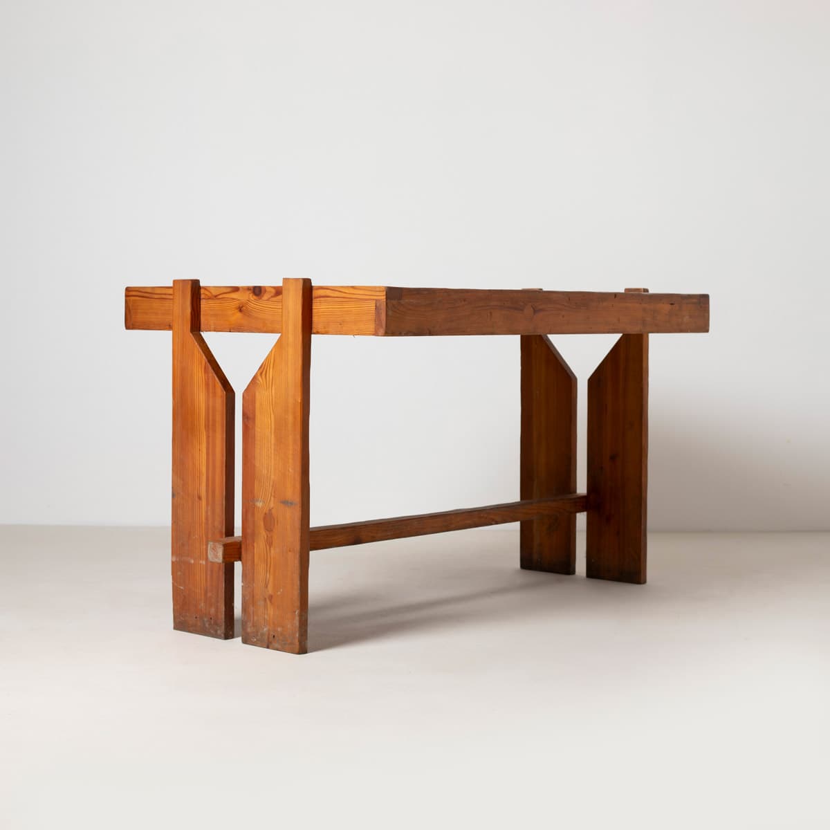 Dining Table Brutalist, brown pine, Czechoslovakia, 1970s - 299417