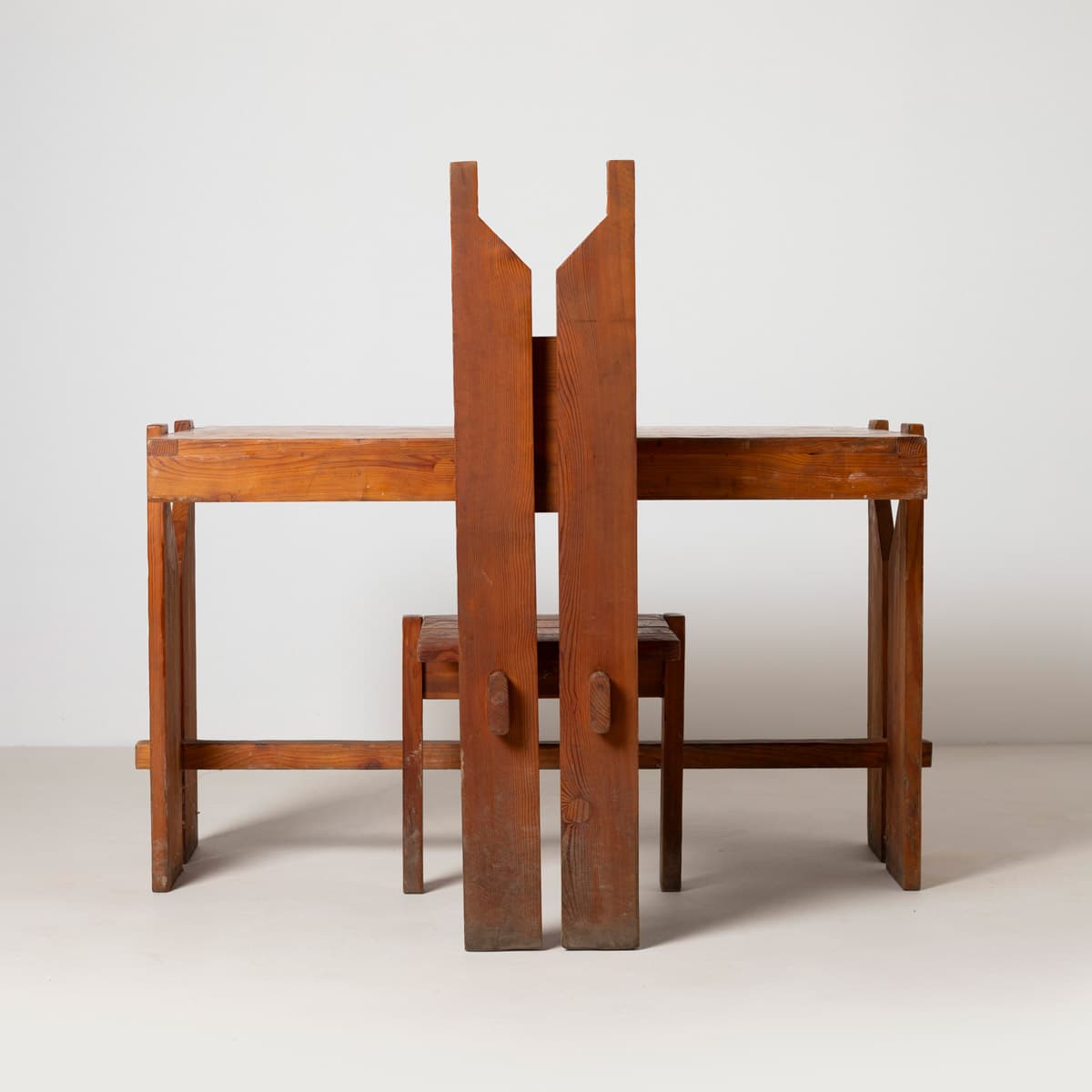 Dining Table Brutalist, brown pine, Czechoslovakia, 1970s - 299416