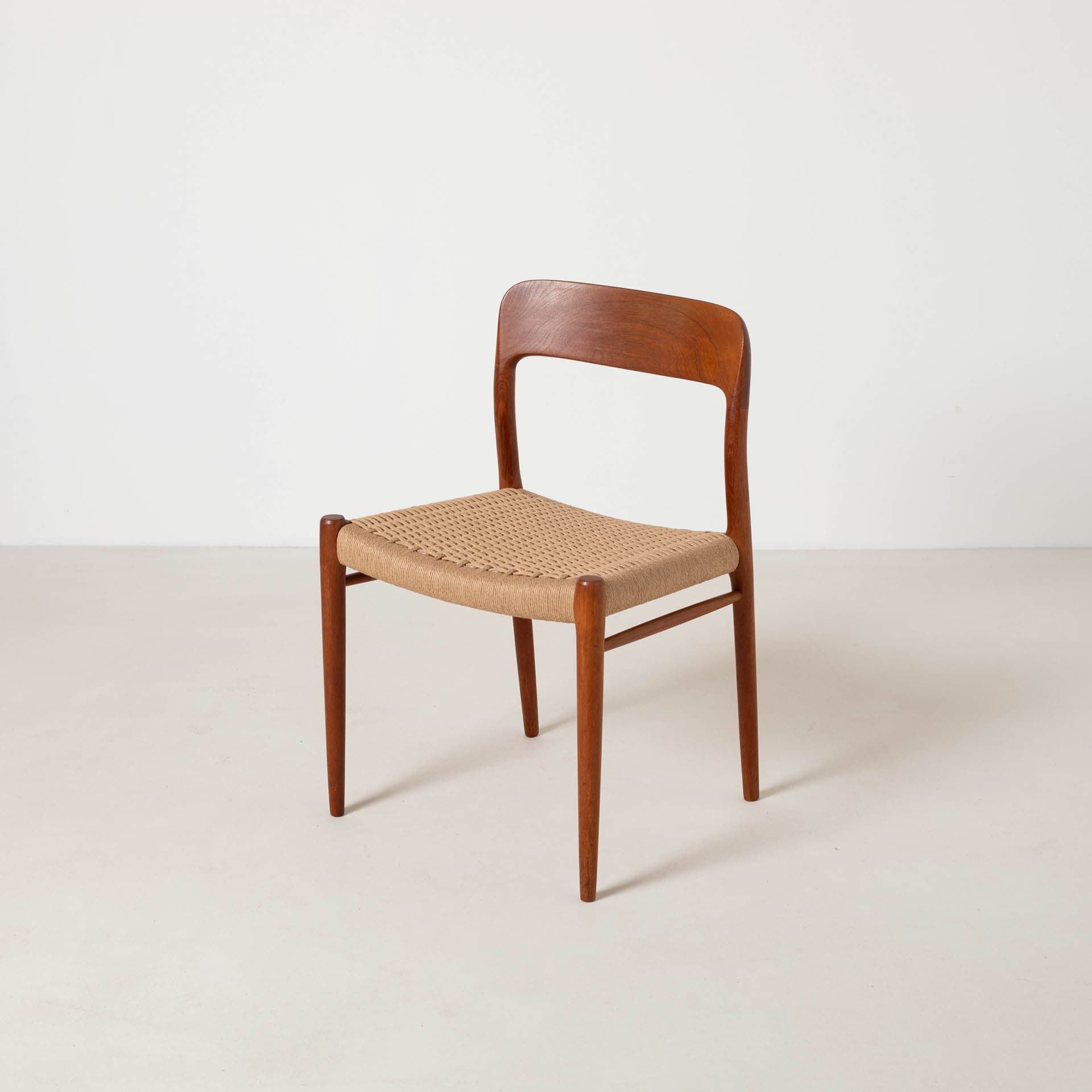 Set of four chairs model 75, reddish-brown teak, beige paper cord, by N. O. Møller, Denmark, 1960s. - 299424