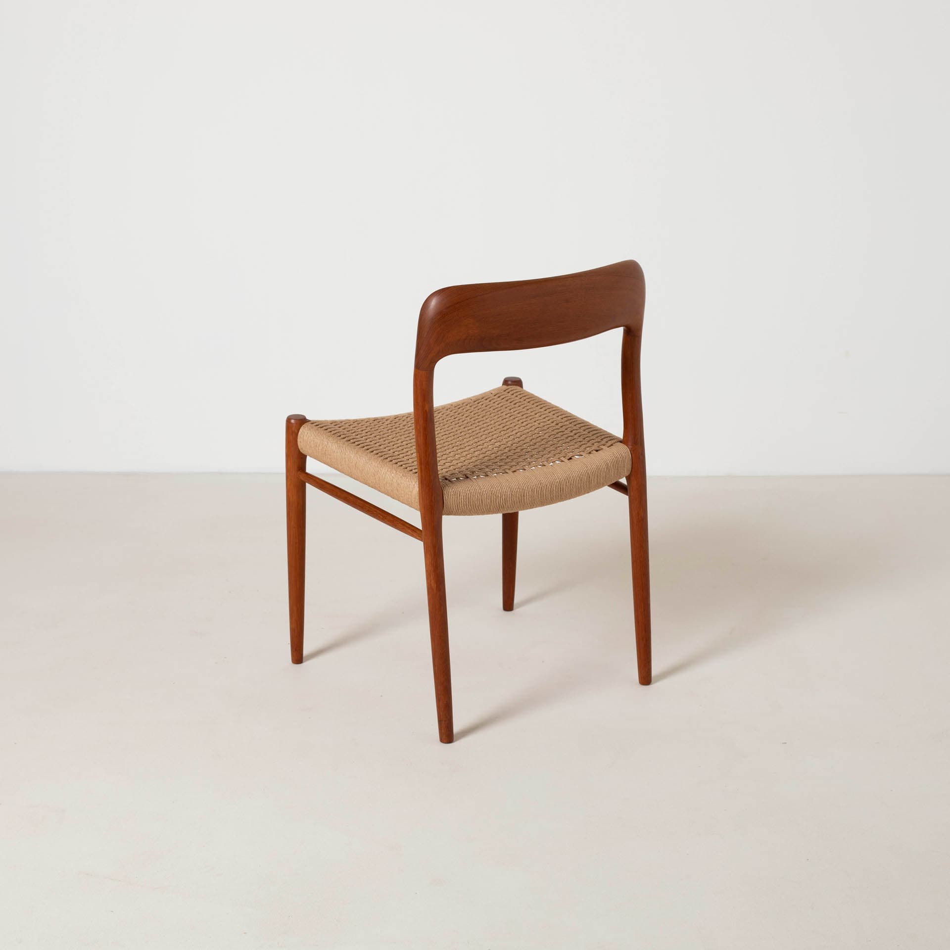 Set of four chairs model 75, reddish-brown teak, beige paper cord, by N. O. Møller, Denmark, 1960s. - 299428