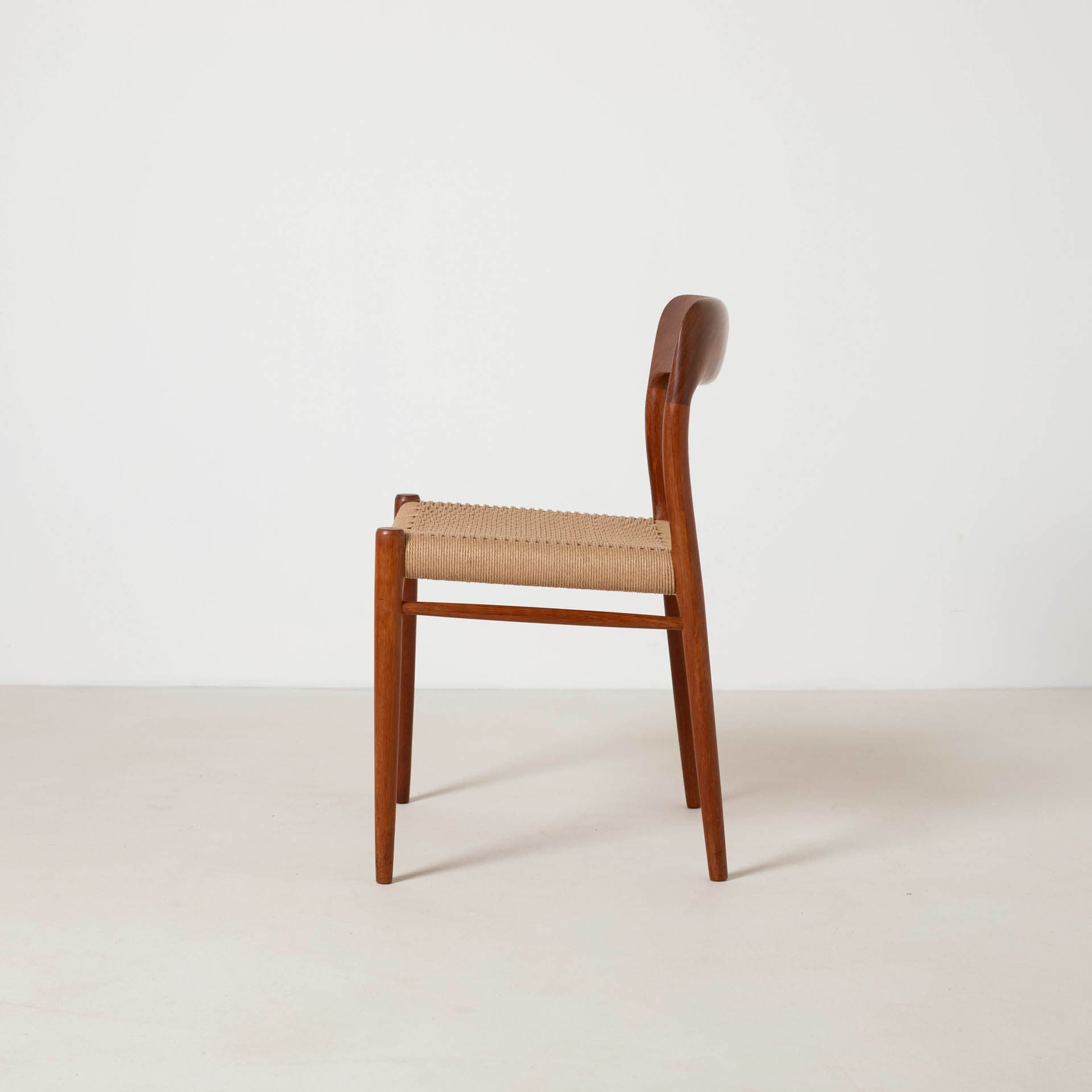 Set of four chairs model 75, reddish-brown teak, beige paper cord, by N. O. Møller, Denmark, 1960s. - 299427