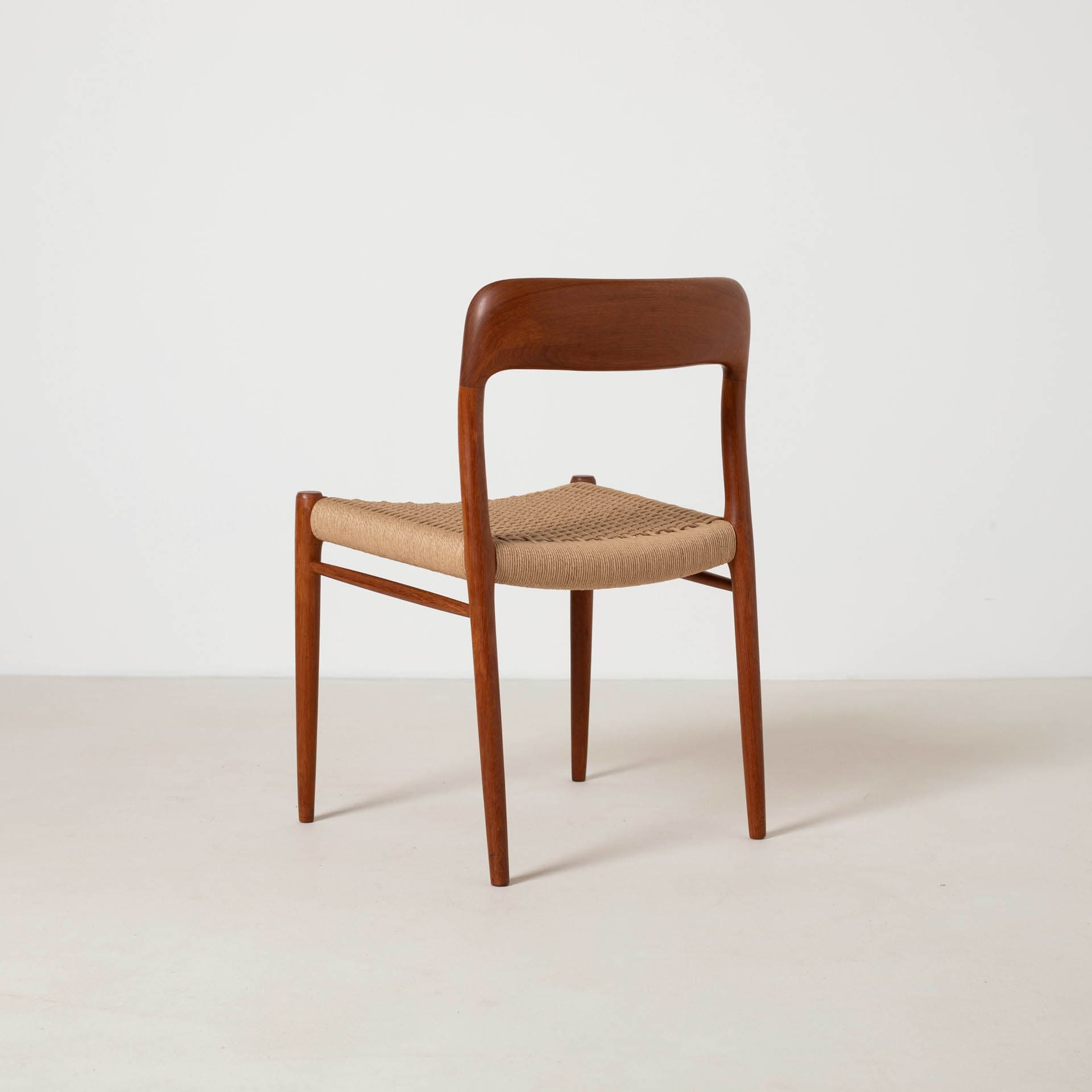 Set of four chairs model 75, reddish-brown teak, beige paper cord, by N. O. Møller, Denmark, 1960s. - 299429