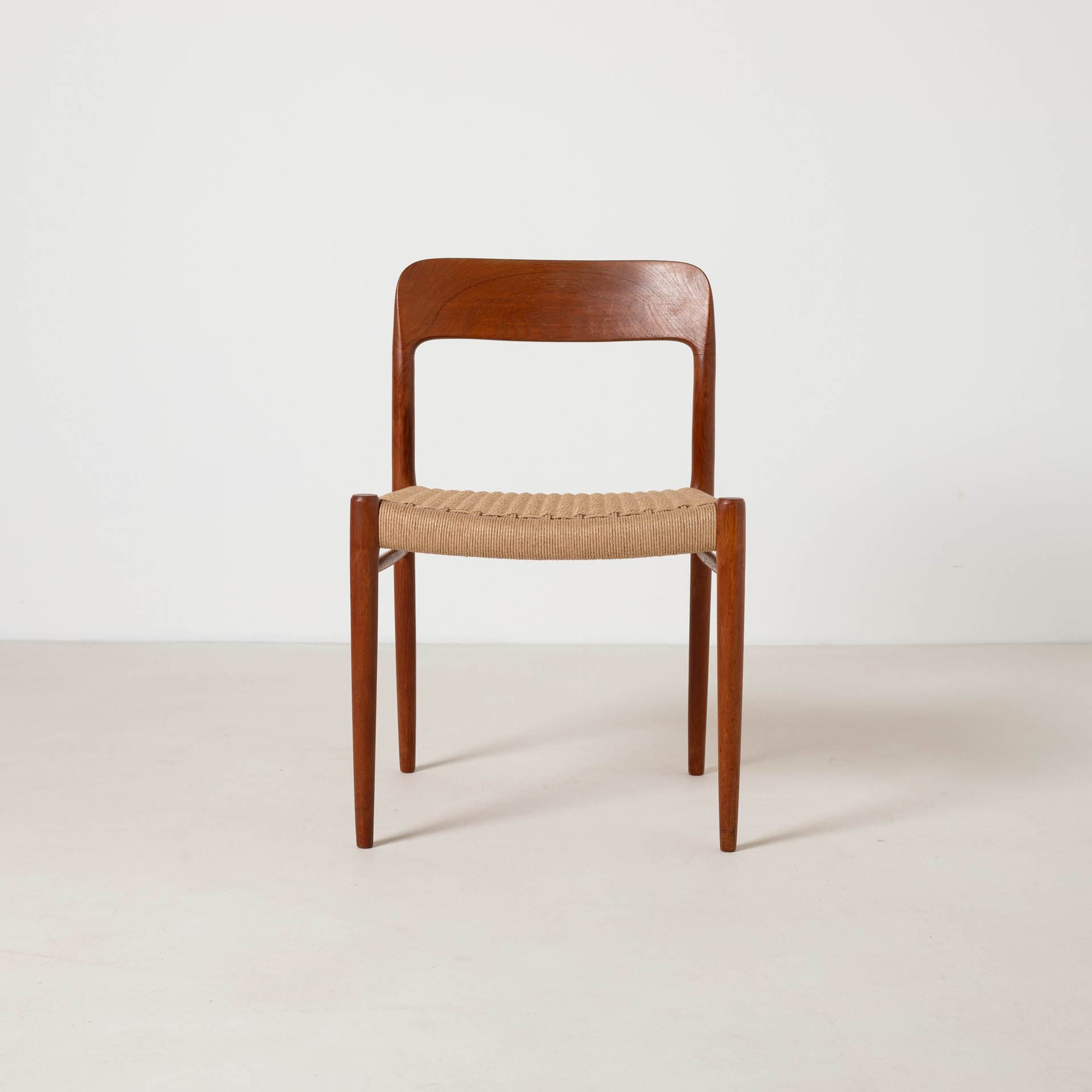 Set of four chairs model 75, reddish-brown teak, beige paper cord, by N. O. Møller, Denmark, 1960s. - 299426