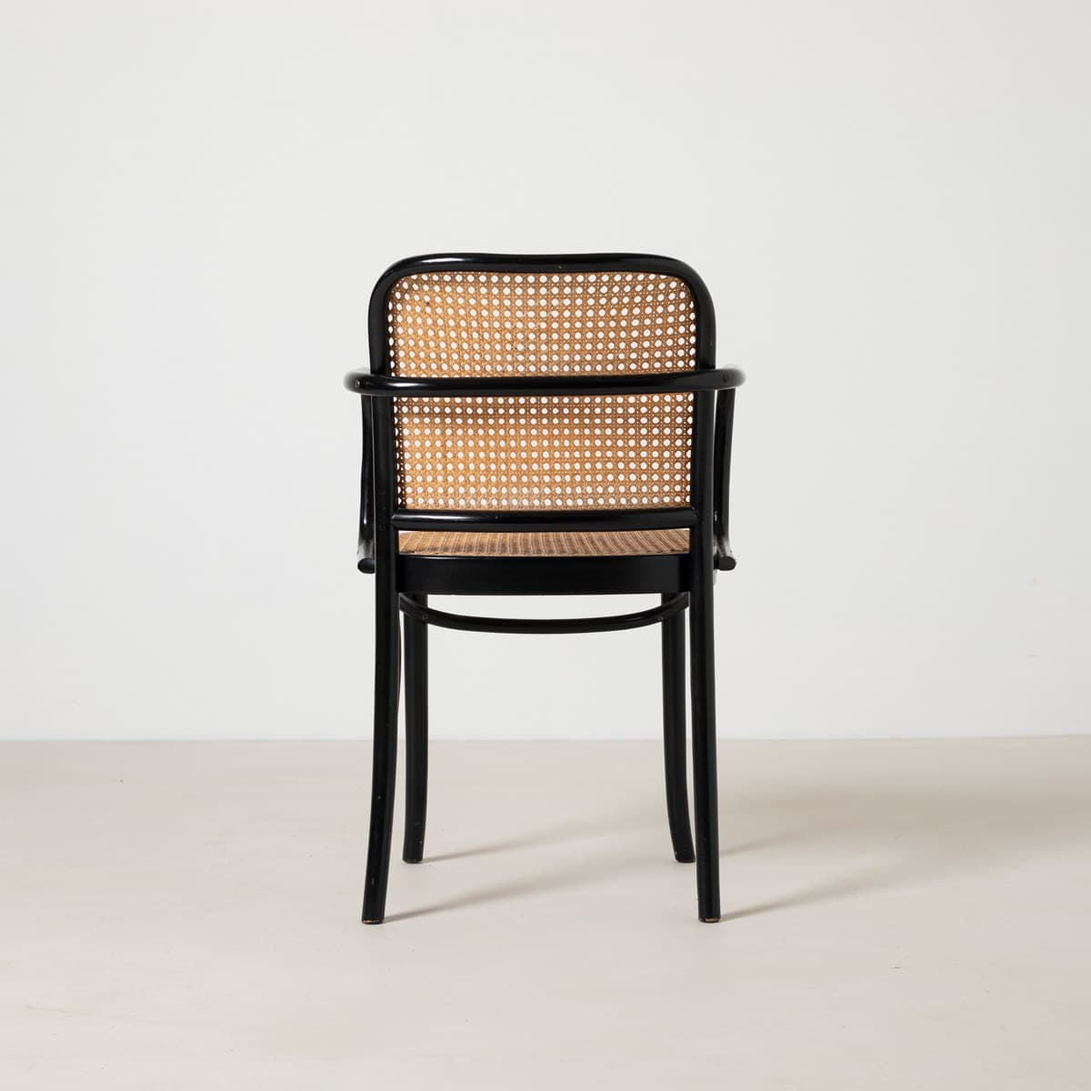 Set of Four Armchairs Prague 811, black beech, natural rattan, by J. Hoffmann, Zakład Mebli Giętych w Radomsku, Poland, 1970s. - 299460