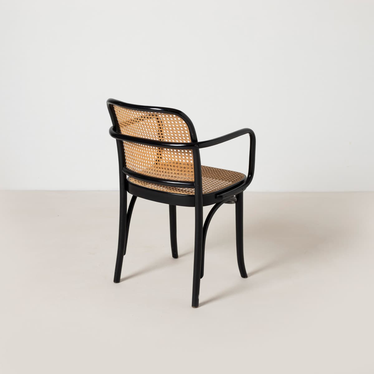 Set of Four Armchairs Prague 811, black beech, natural rattan, by J. Hoffmann, Zakład Mebli Giętych w Radomsku, Poland, 1970s. - 299458