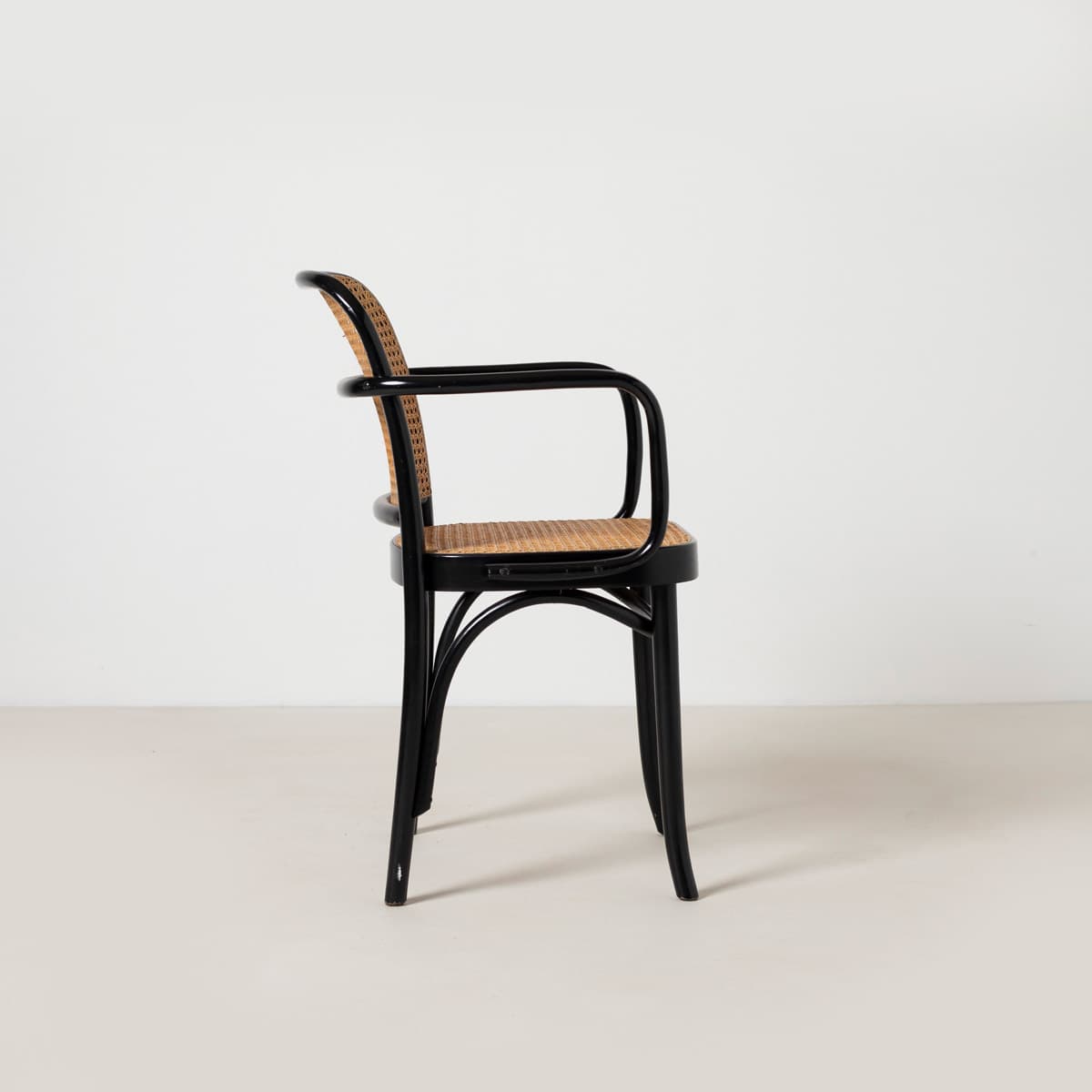 Set of Four Armchairs Prague 811, black beech, natural rattan, by J. Hoffmann, Zakład Mebli Giętych w Radomsku, Poland, 1970s. - 299457