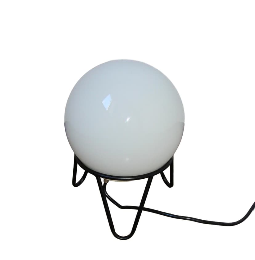 Table Lamp Globe, white glass, black metal, 1980s