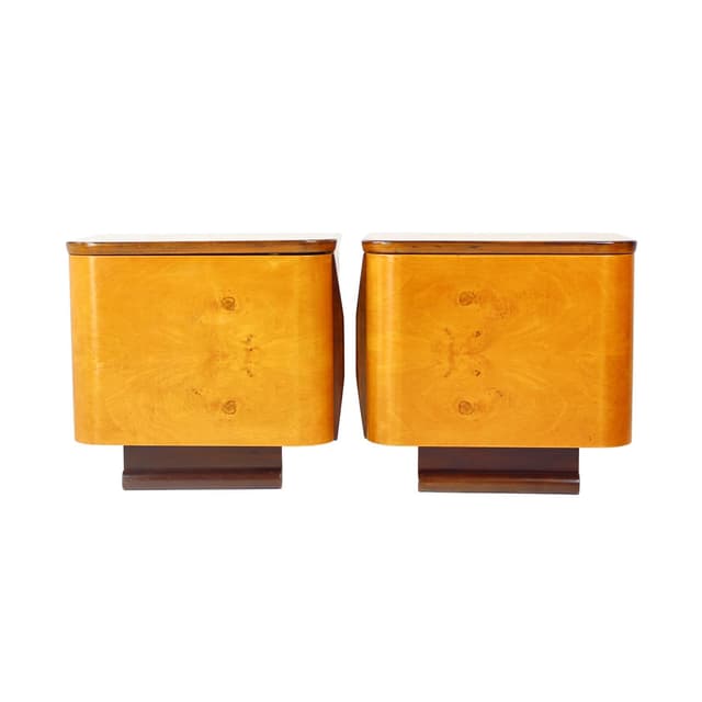 Para szafek nocnych Art Deco, orzech brązowy żółty, Czechosłowacja, lata 40. - WYMIARY