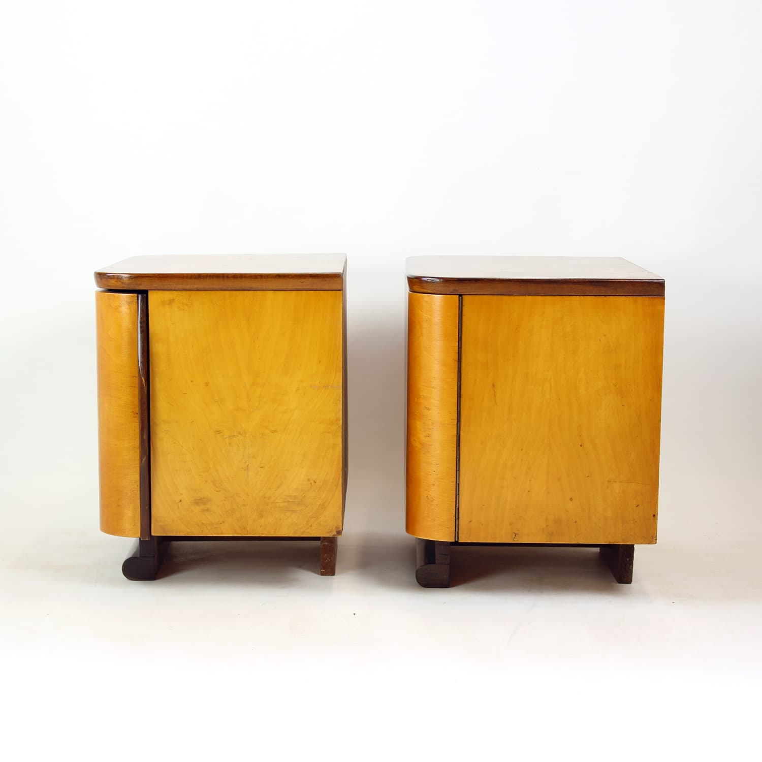 Para szafek nocnych Art Deco, orzech brązowy żółty, Czechosłowacja, lata 40. - 299564