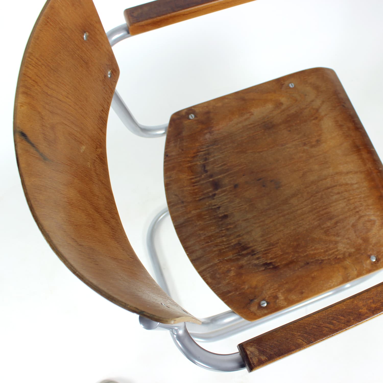 Krzesło wspornikowe, brązowy orzech, sklejka, stal chromowana, proj. M. Stam, Kovona, Czechosłowacja, lata 50. - 299581