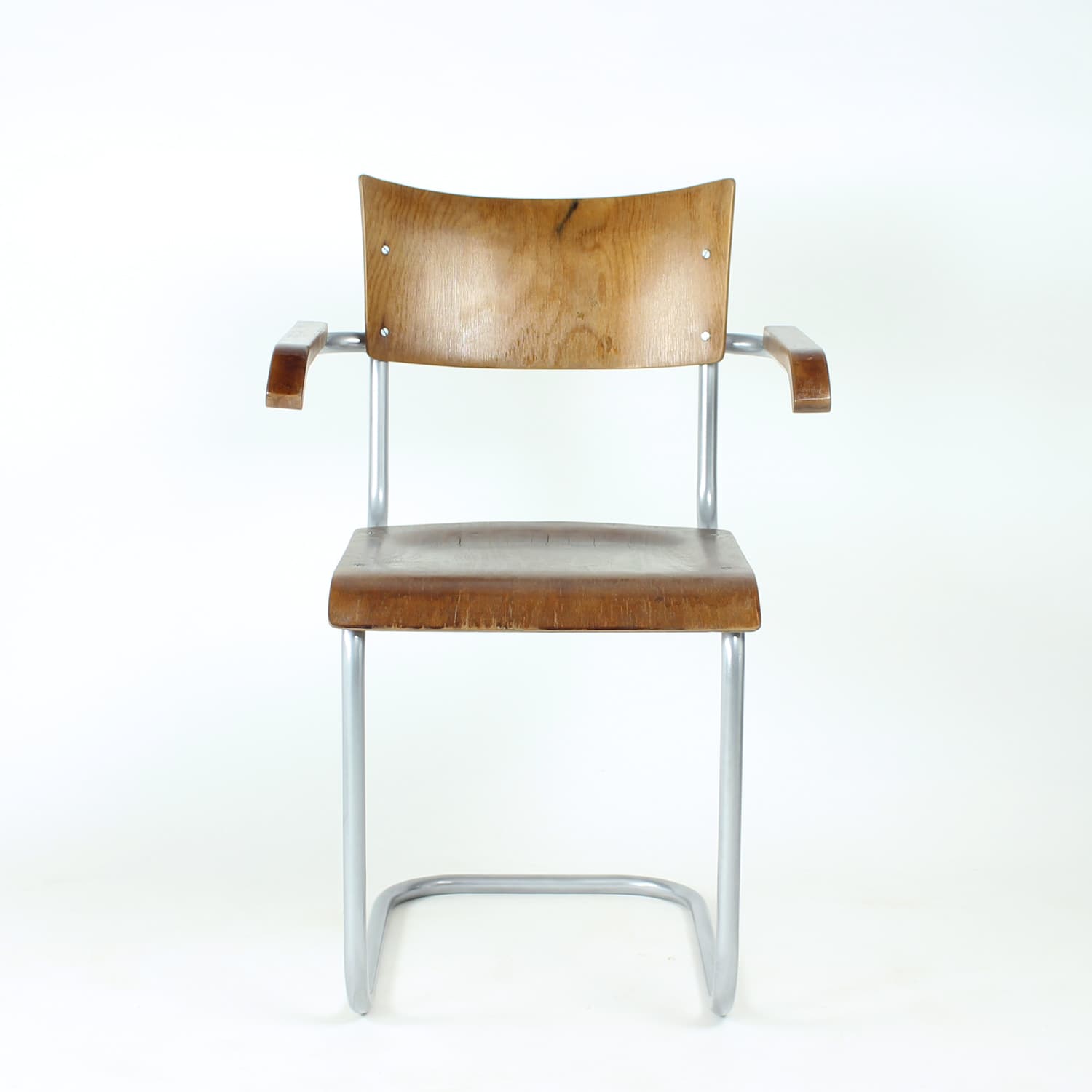 Krzesło wspornikowe, brązowy orzech, sklejka, stal chromowana, proj. M. Stam, Kovona, Czechosłowacja, lata 50. - 299568