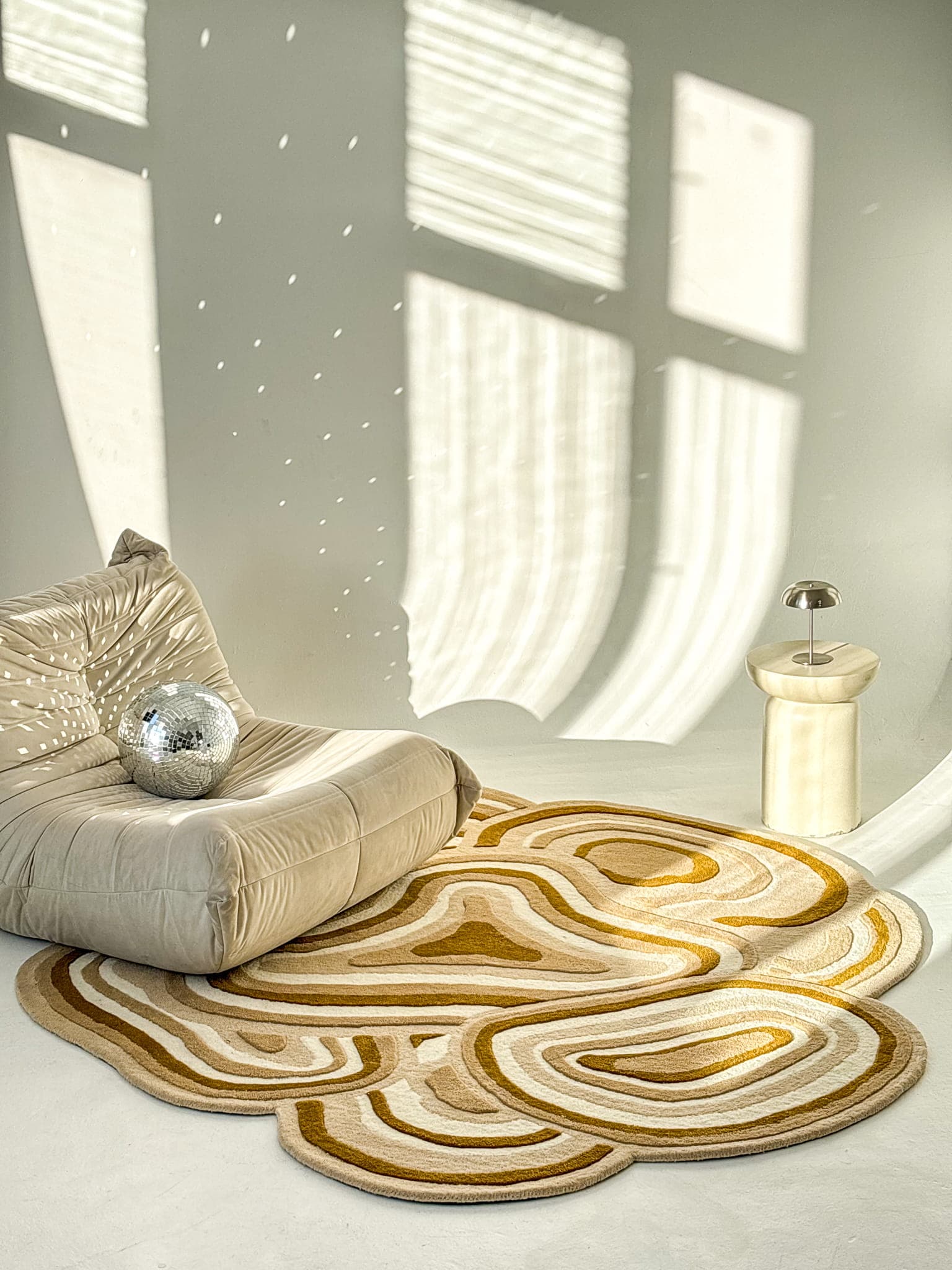 Dywan HUBA Ø300cm, wełna, beżowy, brązowy, biały, Tapis Atelier - 299758