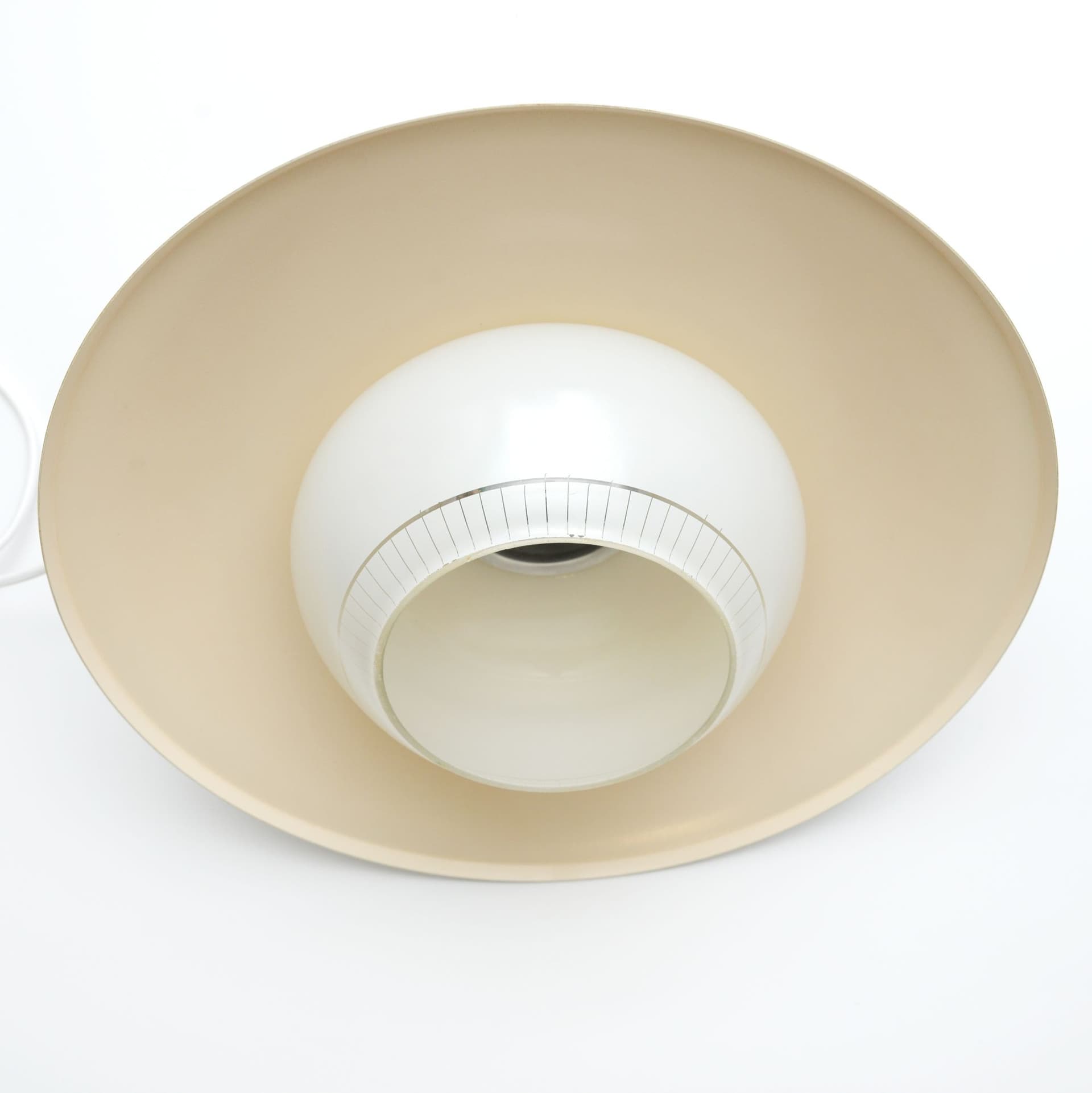 Lampa wisząca, metal czarny, miedź, szkło, Dania, lata 70. - 299831