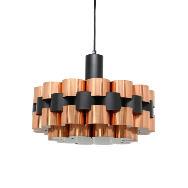 Lampa wisząca, miedź złoty, metal czarny, proj. W. Schou, Dania, lata 70. - WYMIARY