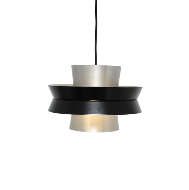 Lampa wisząca, srebrny aluminium, czarny aluminium, Szwecja, lata 60. - WYMIARY