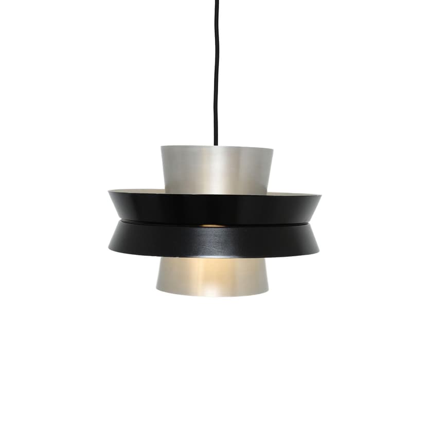 Lampa wisząca, srebrny aluminium, czarny aluminium, Szwecja, lata 60.