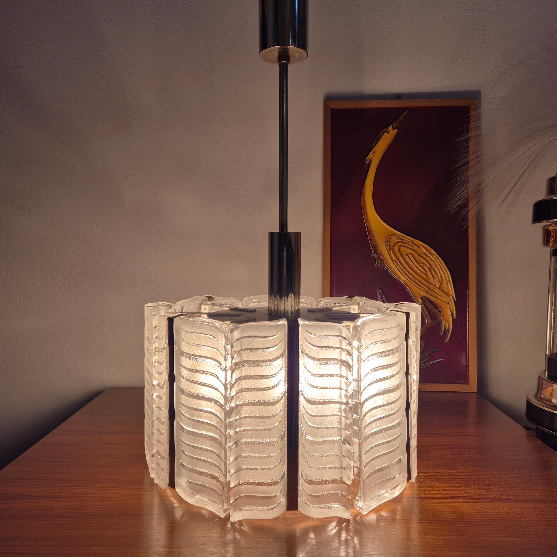 Chandelier, transparent crystal, silver metal, Kalmar, Austria, 1960s. - 299912