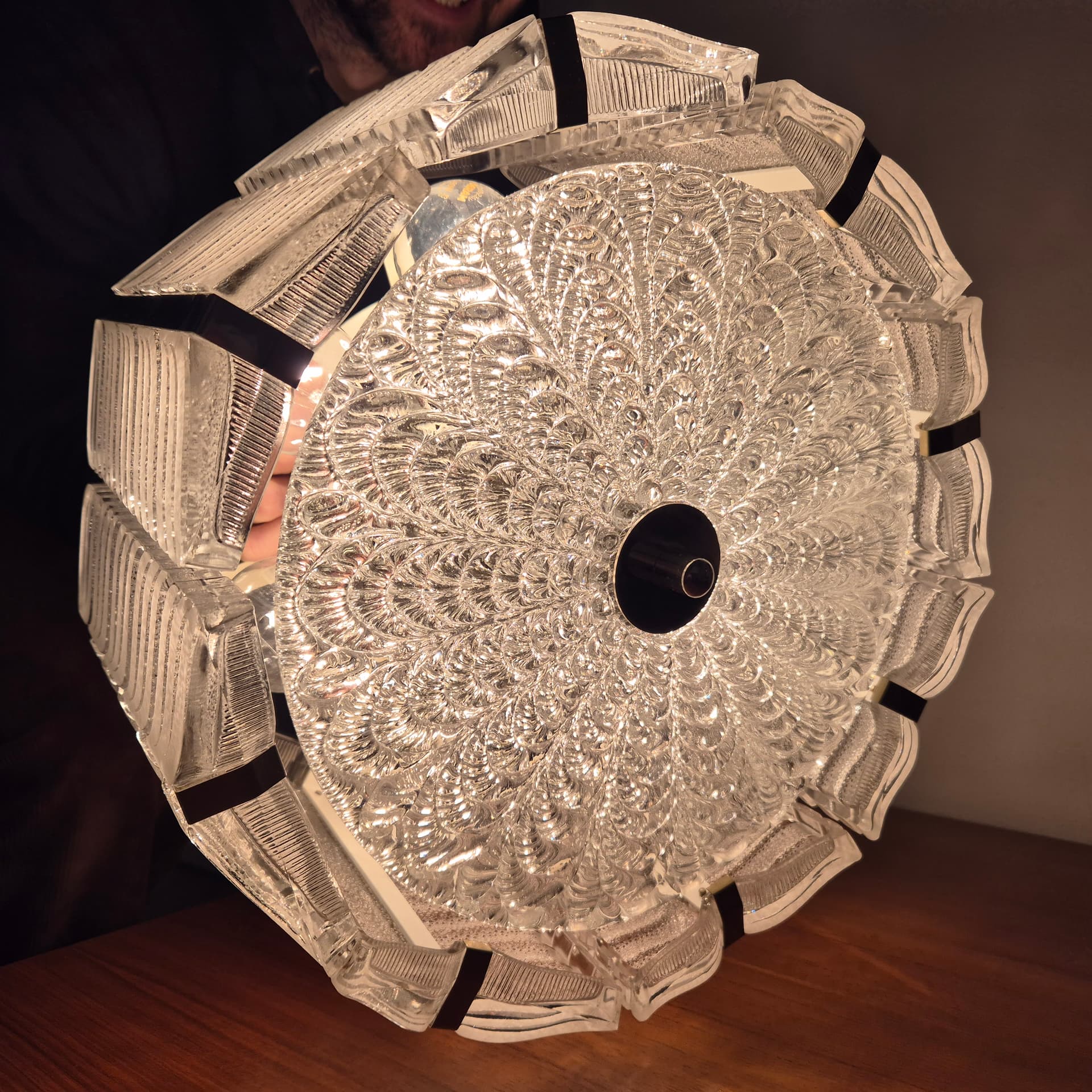 Chandelier, transparent crystal, silver metal, Kalmar, Austria, 1960s. - 299918