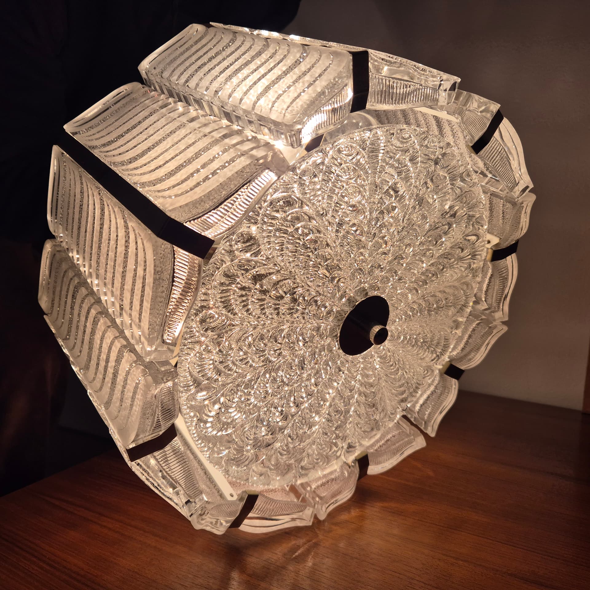 Chandelier, transparent crystal, silver metal, Kalmar, Austria, 1960s. - 299917