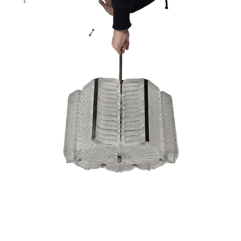 Chandelier, transparent crystal, silver metal, Kalmar, Austria, 1960s.