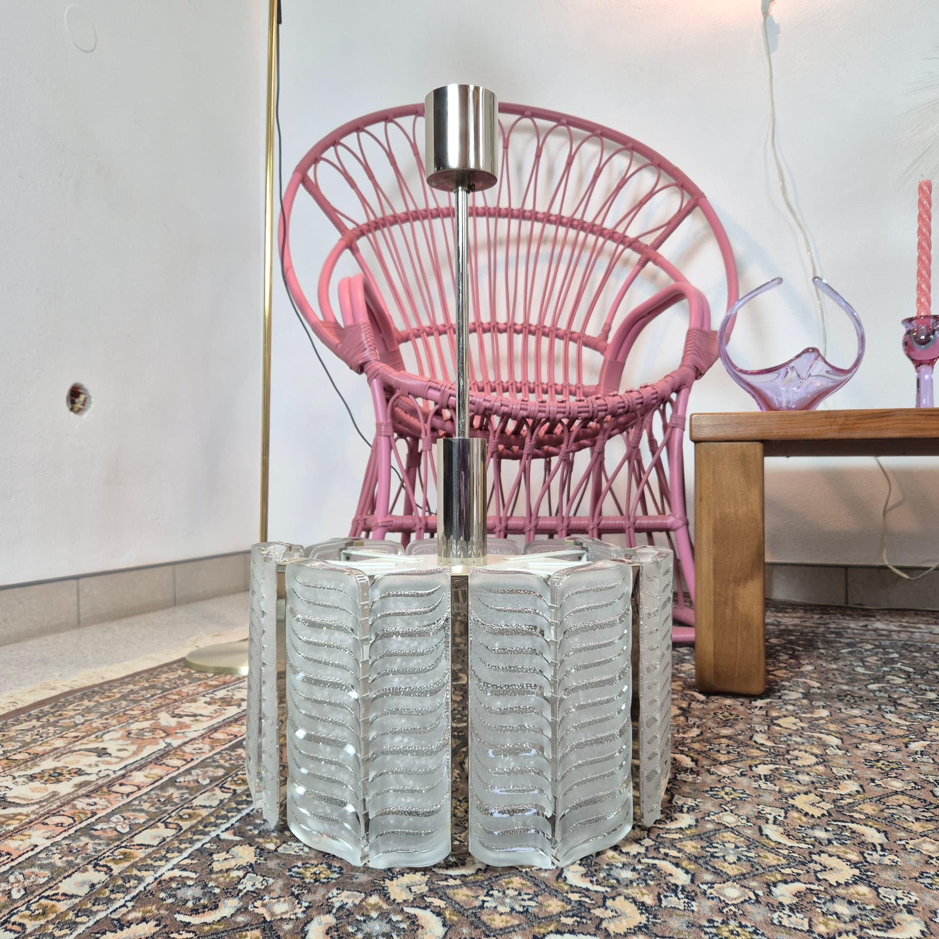 Chandelier, transparent crystal, silver metal, Kalmar, Austria, 1960s. - 299913