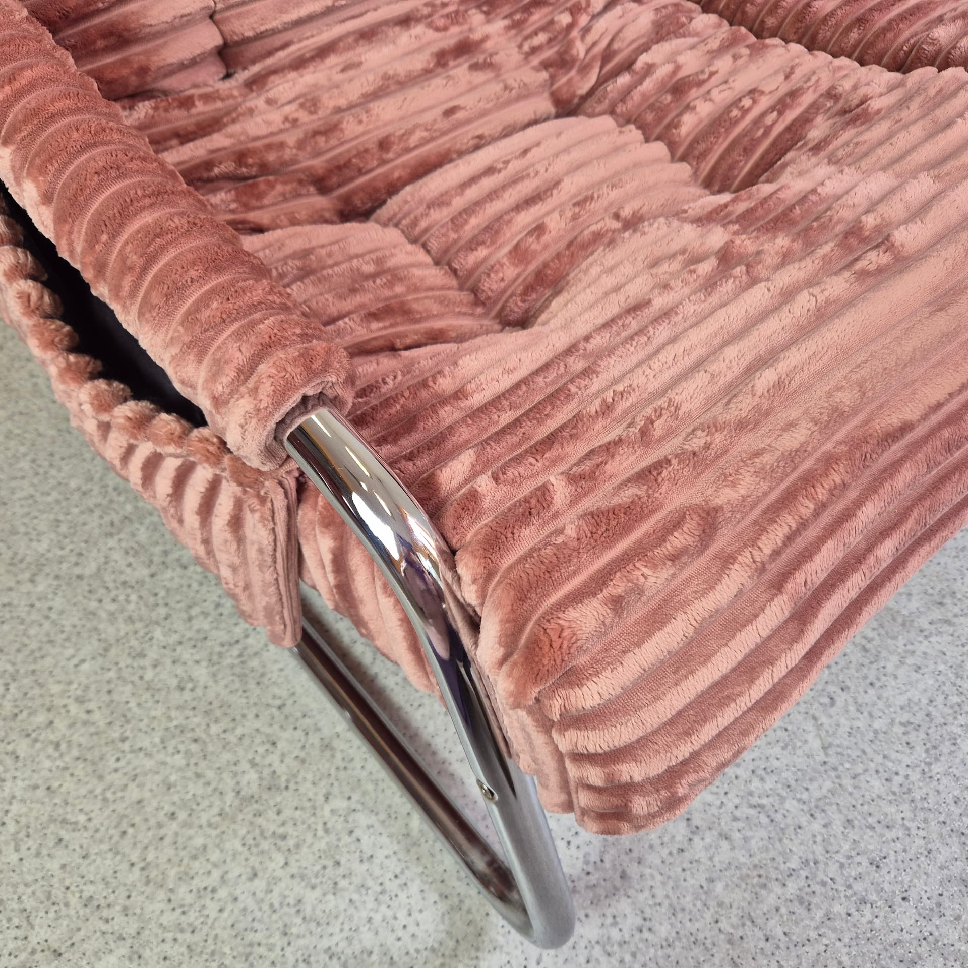 Two-seater sofa, pink corduroy, chrome, by G. Lundgren, Ikea, Sweden, 1970s. - 299927